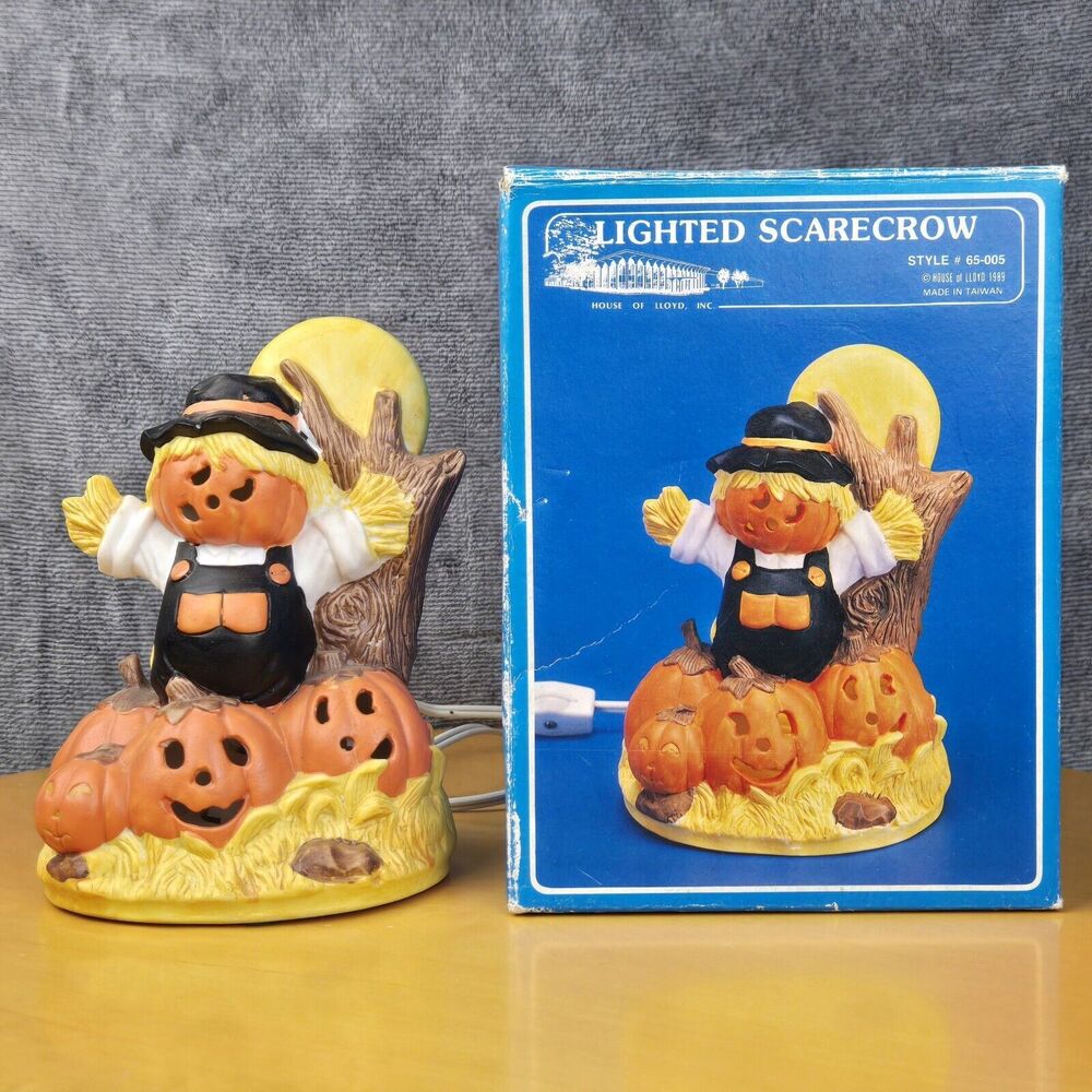 Vintage House of Lloyds Halloween Scarecrow Pumpkin Lighted Decor 1989